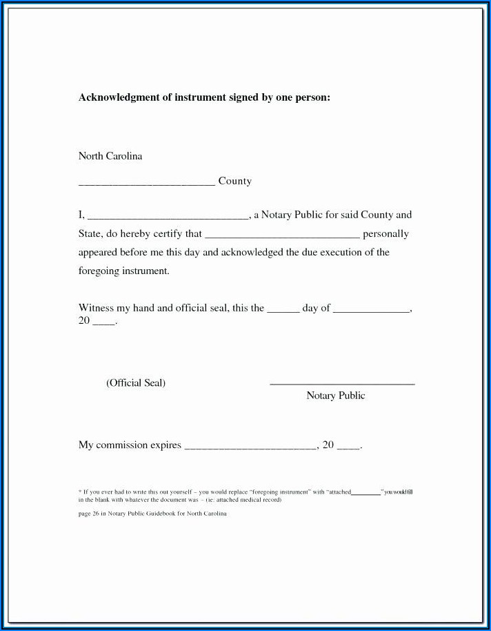 Notary Acknowledgement Form Nc