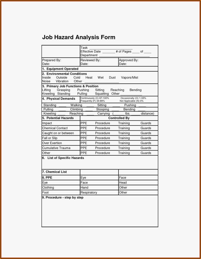 Osha Job Hazard Analysis Form