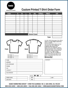 Printable Editable T Shirt Order Form Template