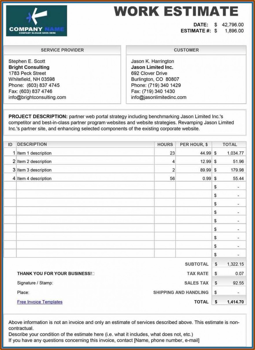 Printable Estimate Template