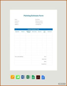 Printable Painting Estimate Template