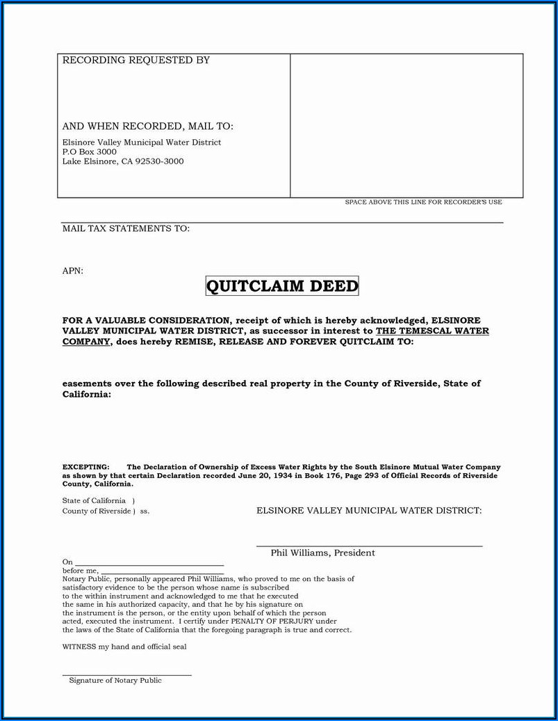 Quit Claim Deed Form Riverside County California