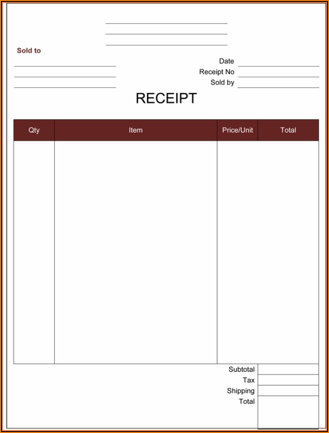Receipt Template Free Excel