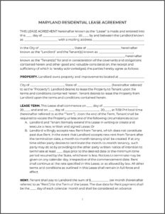 Sample Residential Lease Agreement Maryland