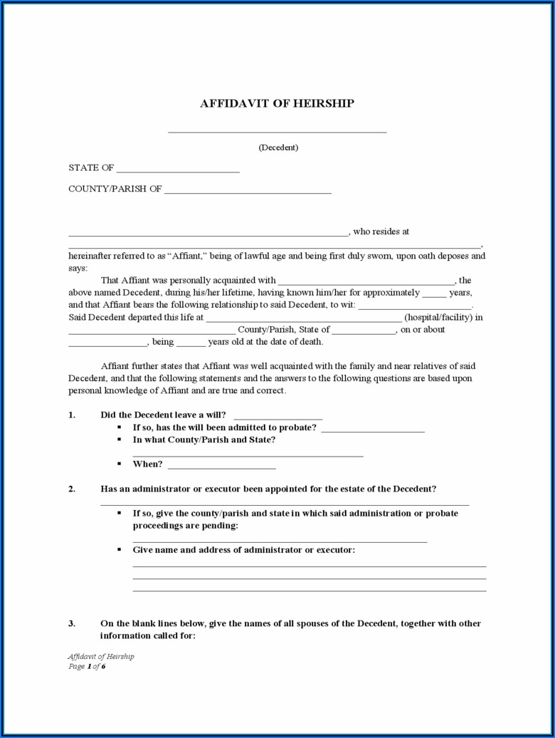 State Of Texas Affidavit Of Heirship Form