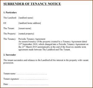 Surrender Of Tenancy Agreement Template