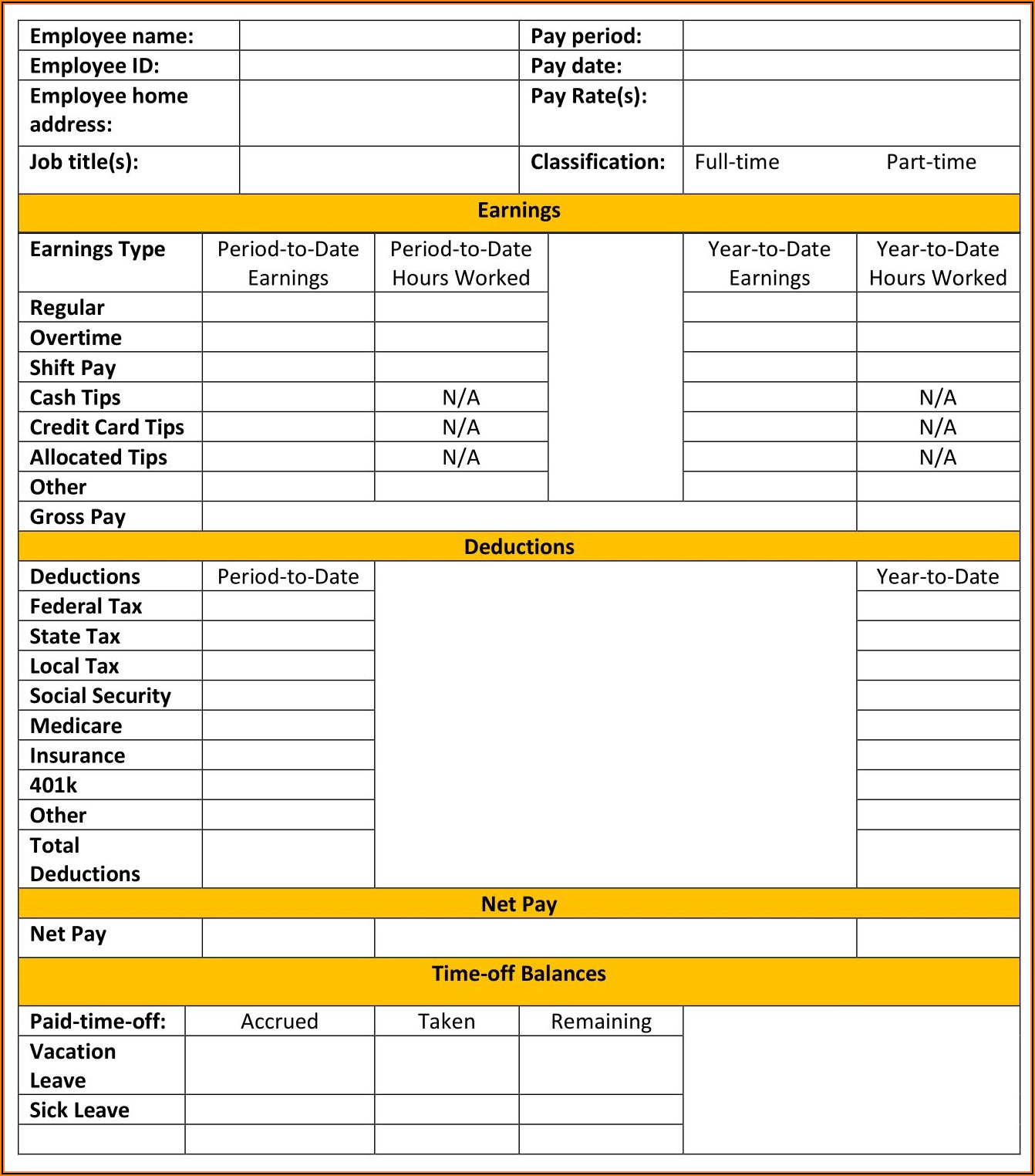 Template For Pay Stub Free