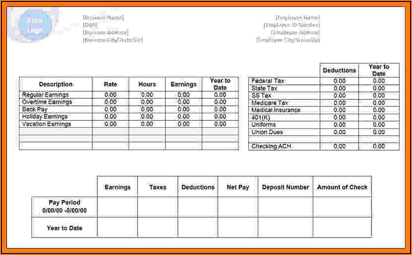Template For Payroll Check Stub