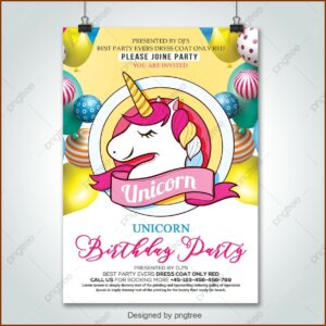 Unicorn Birthday Party Invitation Template Free