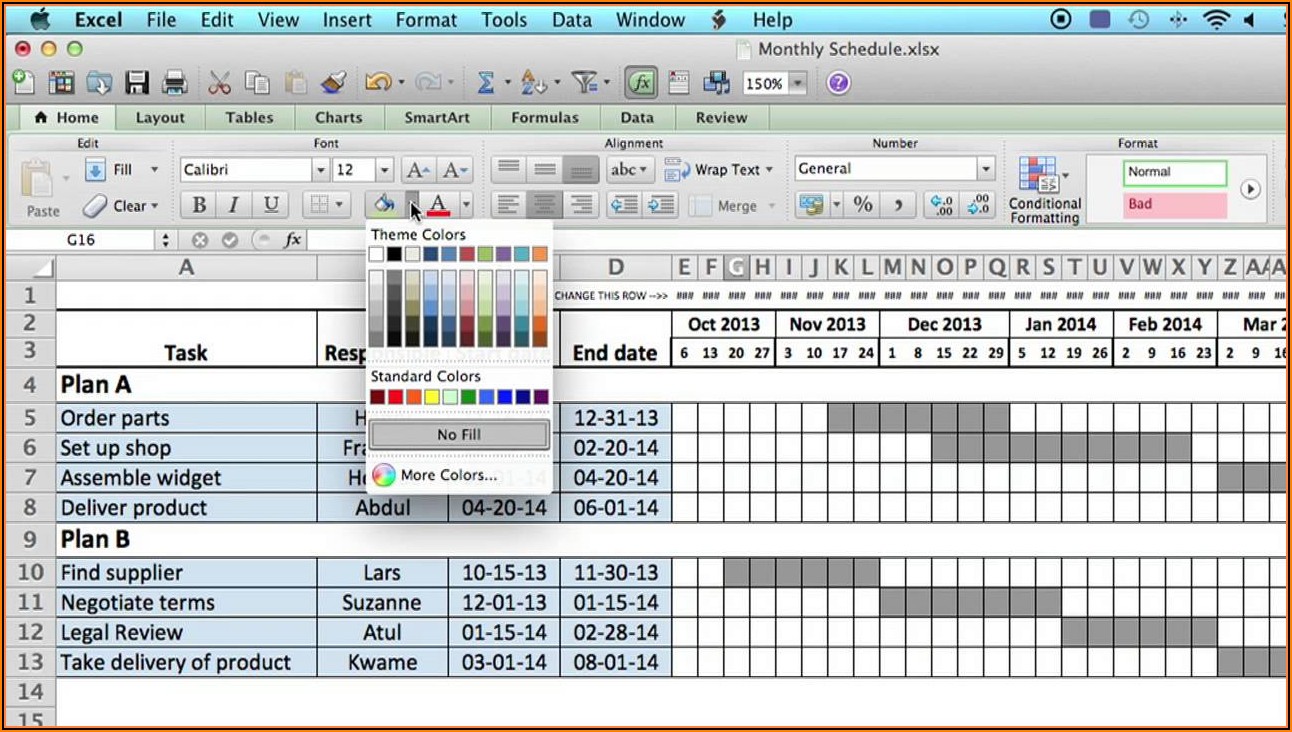 Yearly Work Schedule Excel Template