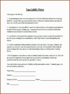 Yoga Class Waiver Template Uk