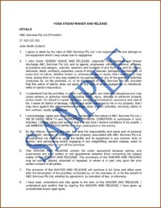 Yoga Studio Waiver Template