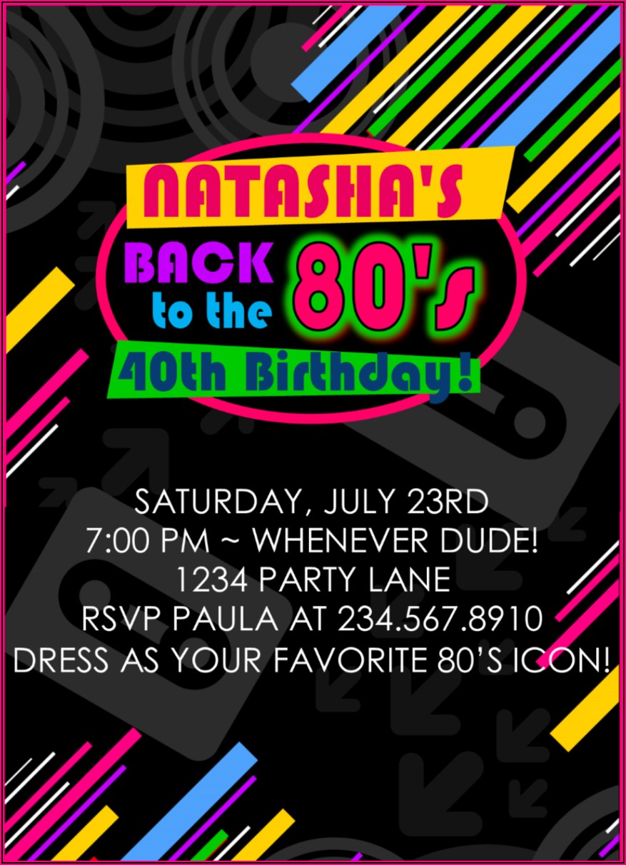 80's Party Invitation Wording Samples