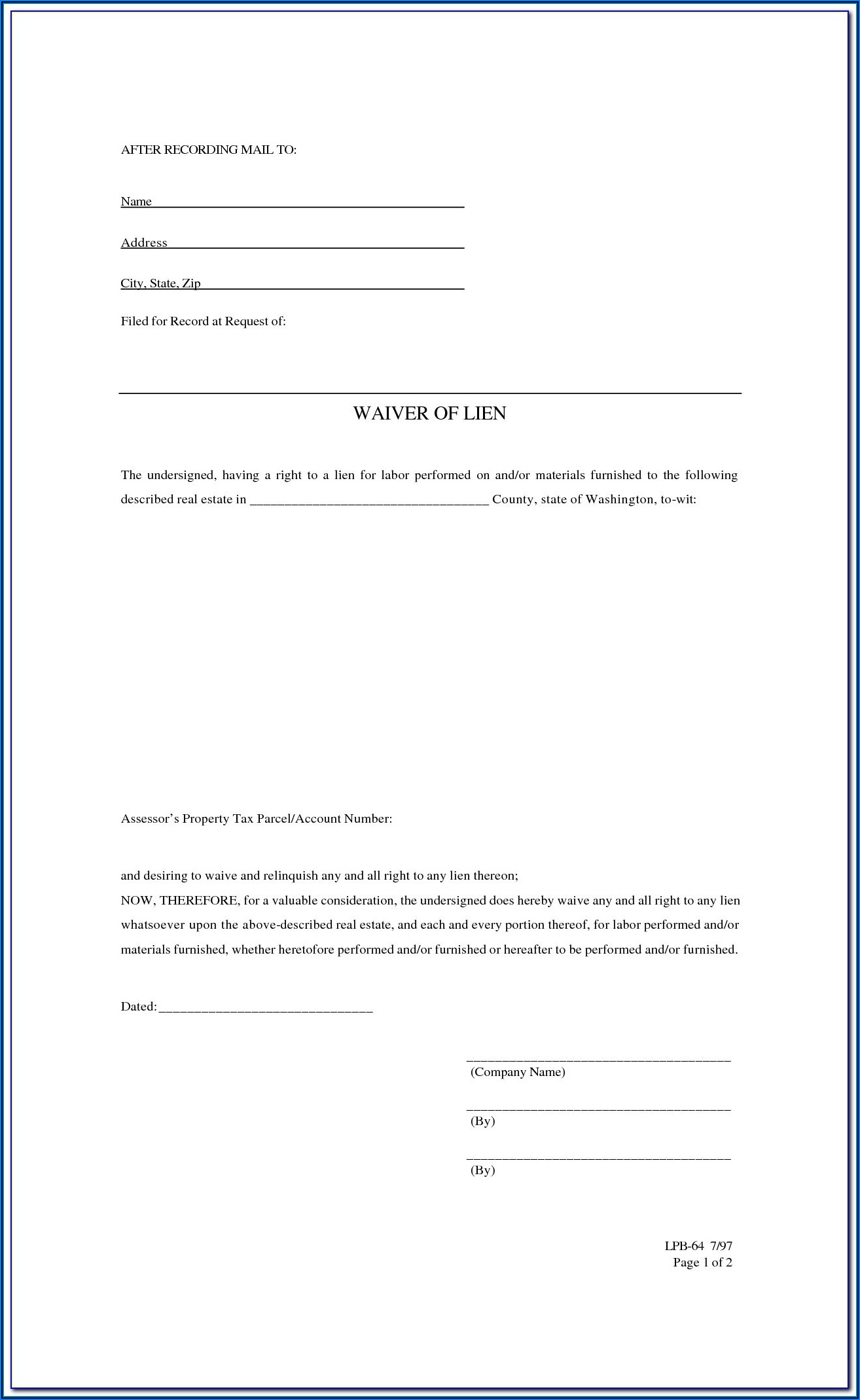 Aia Lien Waiver Form Free