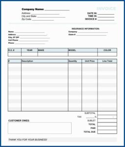 Auto Repair Estimate Form Pdf