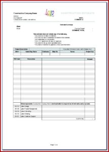 Builders Estimate Template Free
