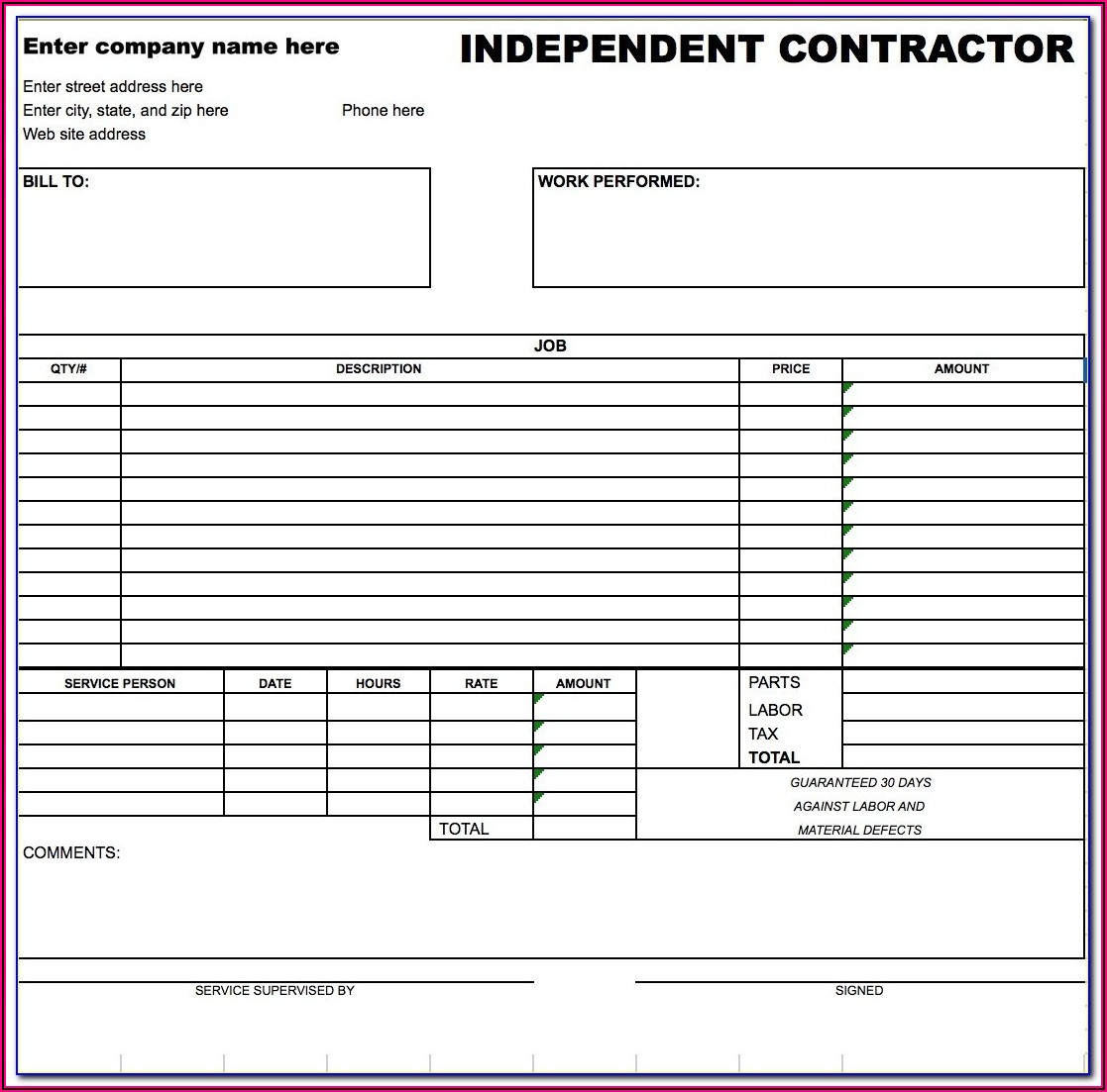 Carpentry Invoice Template Excel