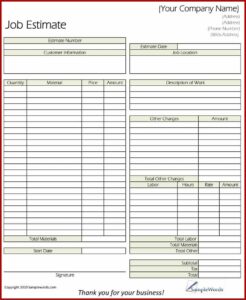 Construction Estimate Template Pdf
