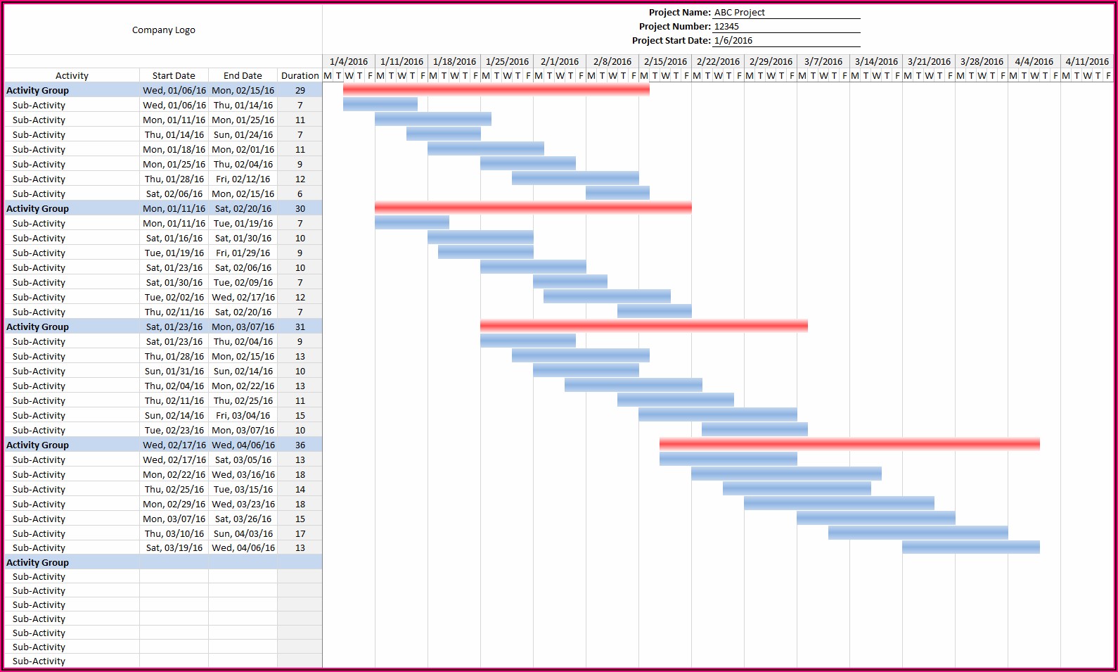 Construction Project Schedule Template Excel Free Download