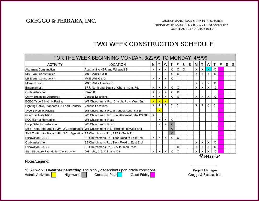 Construction Schedule Template Free Excel