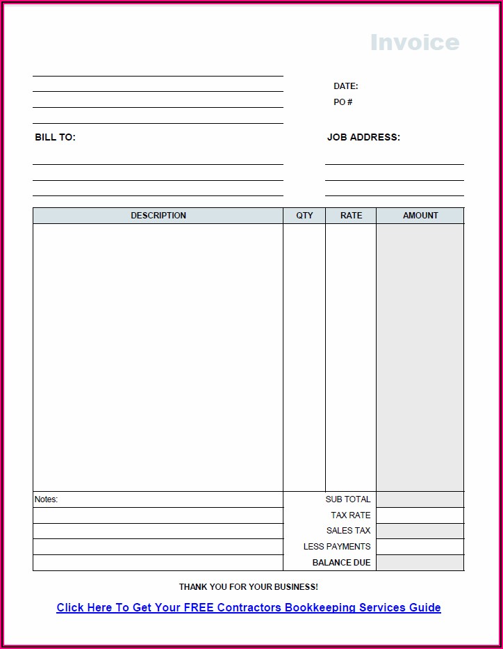Contractor Invoice Template Excel