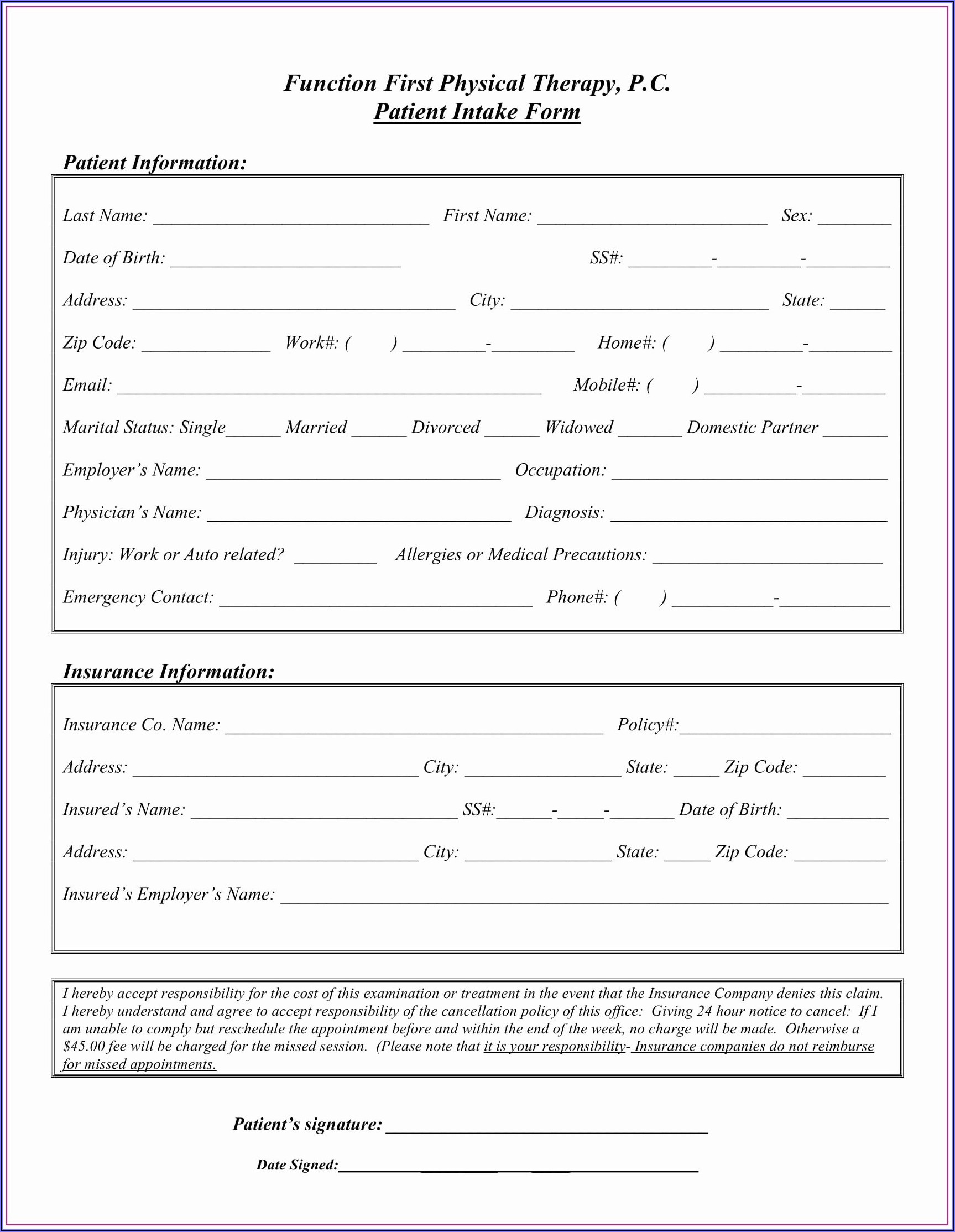 Printable Counselling Intake Form Template