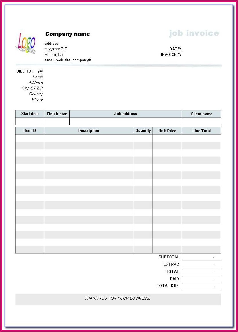 Download Blank Invoice Template Excel