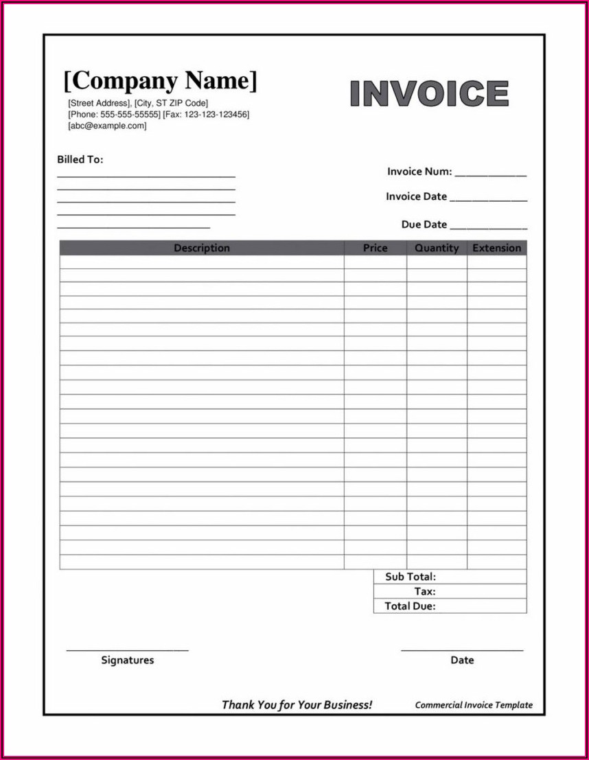 Download Blank Invoice Template Word