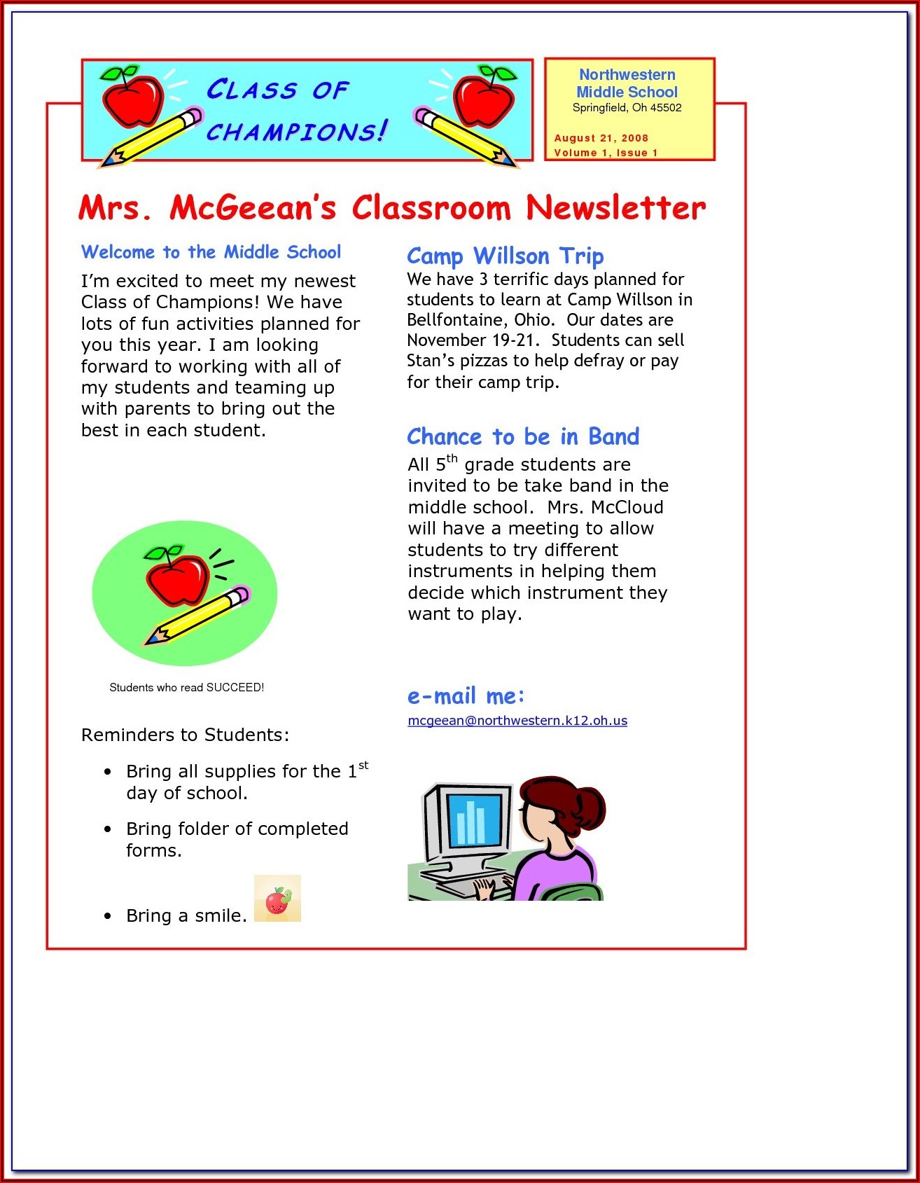 Elementary Teacher Newsletter Templates Free