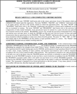 Equine Liability Release Form California