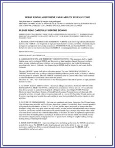 Equine Liability Release Form Free