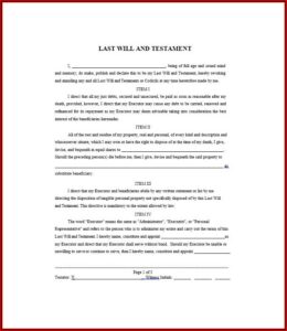 Example Of A Last Will And Testament Australia Template Free