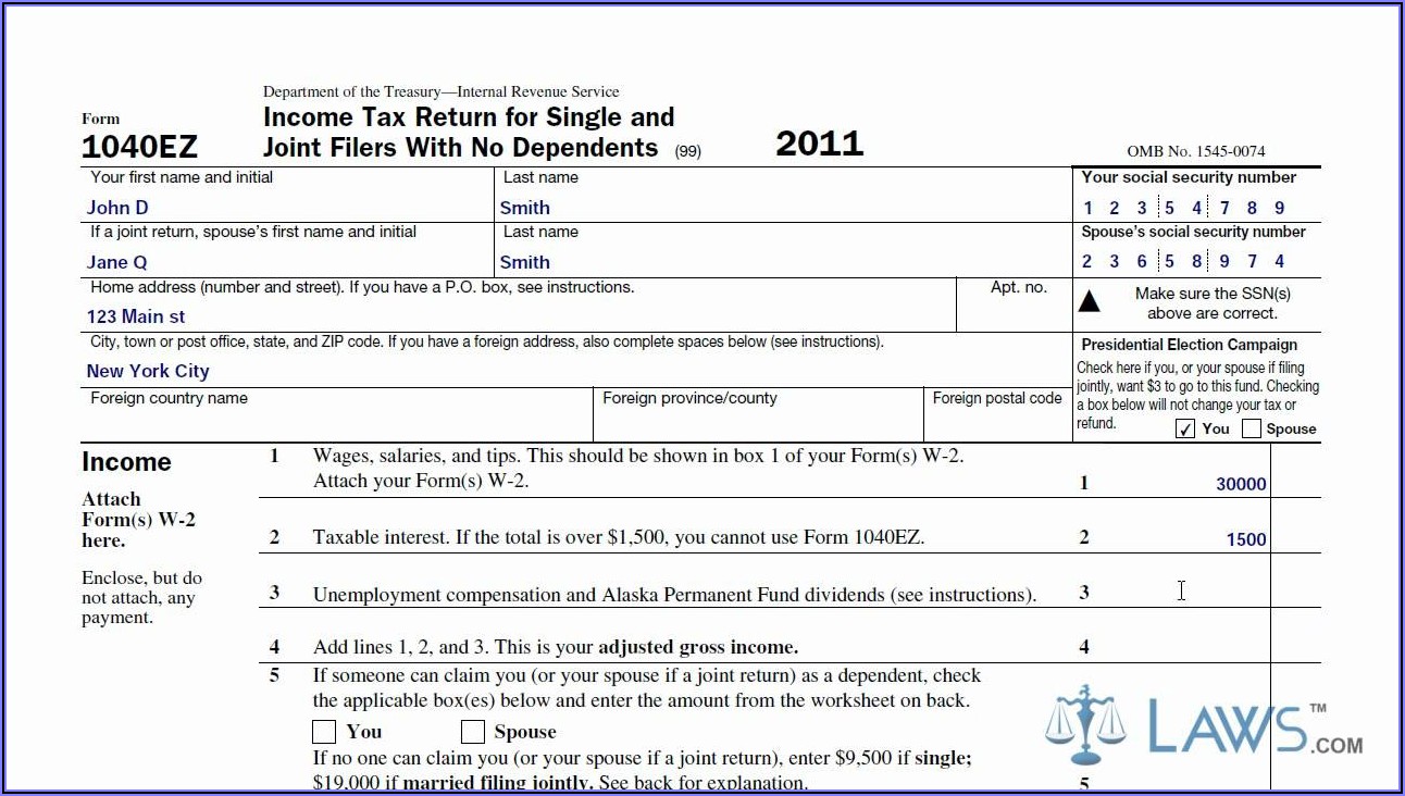 Fed Tax Form 1040 Ez
