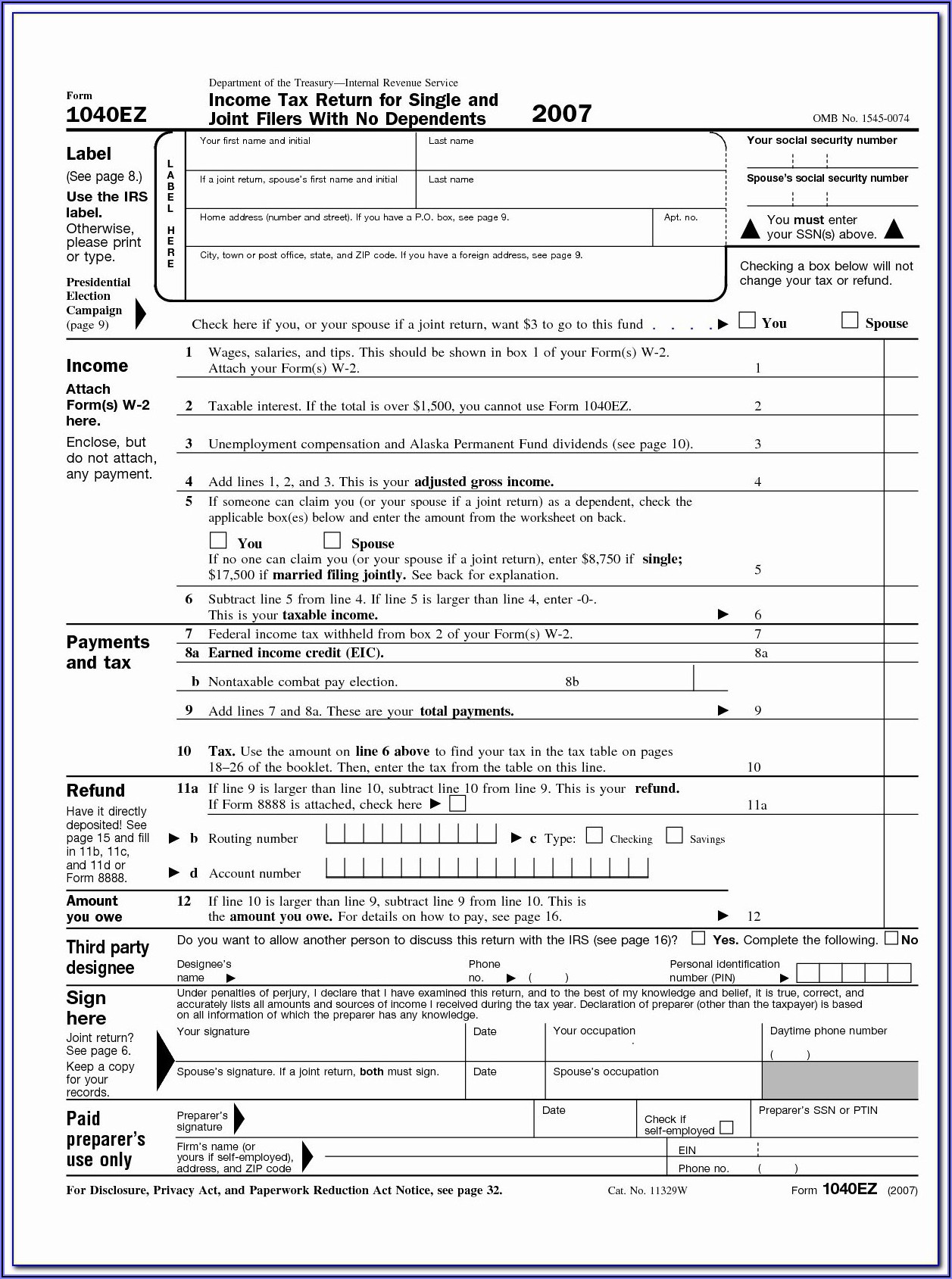 Fed Tax Forms 1040ez