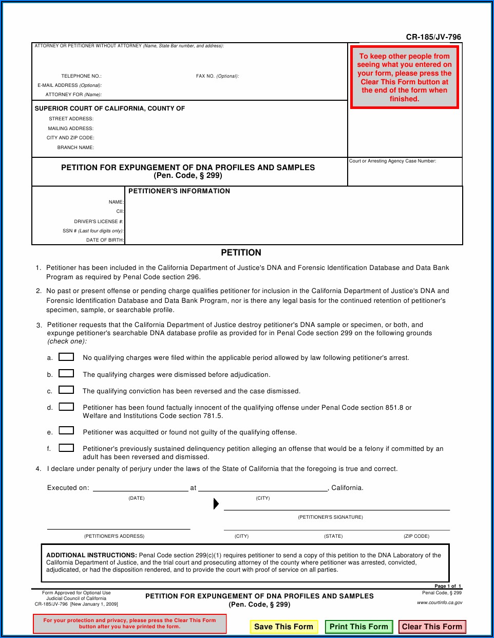 Felony Expungement Forms California