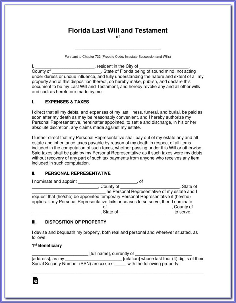 Florida Last Will And Testament Form Free