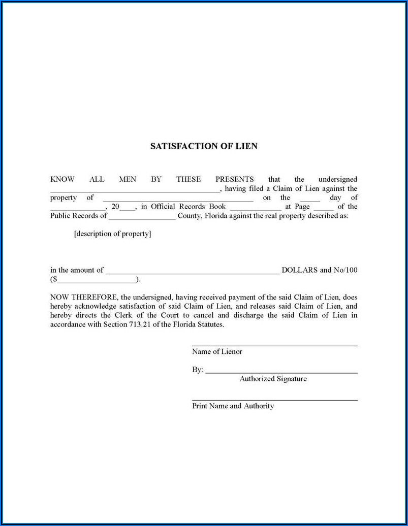 Florida Notice Of Intent To File A Lien Form