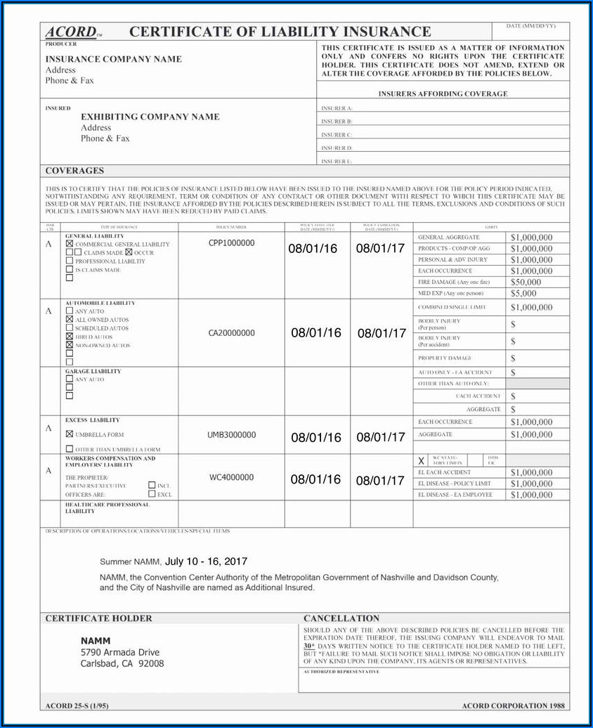 Free Acord Form 25 Fillable
