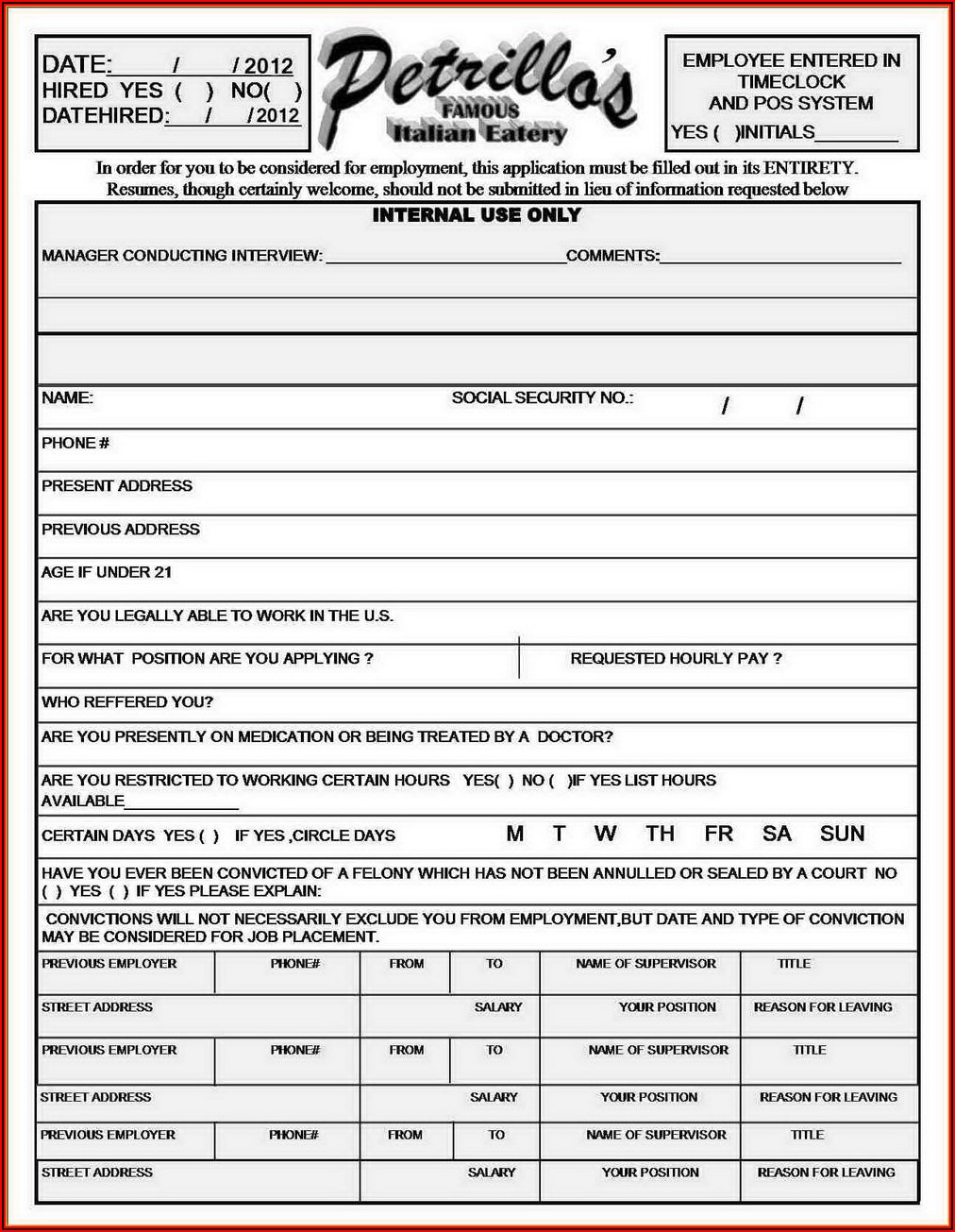 Free Bilingual Employment Application Template