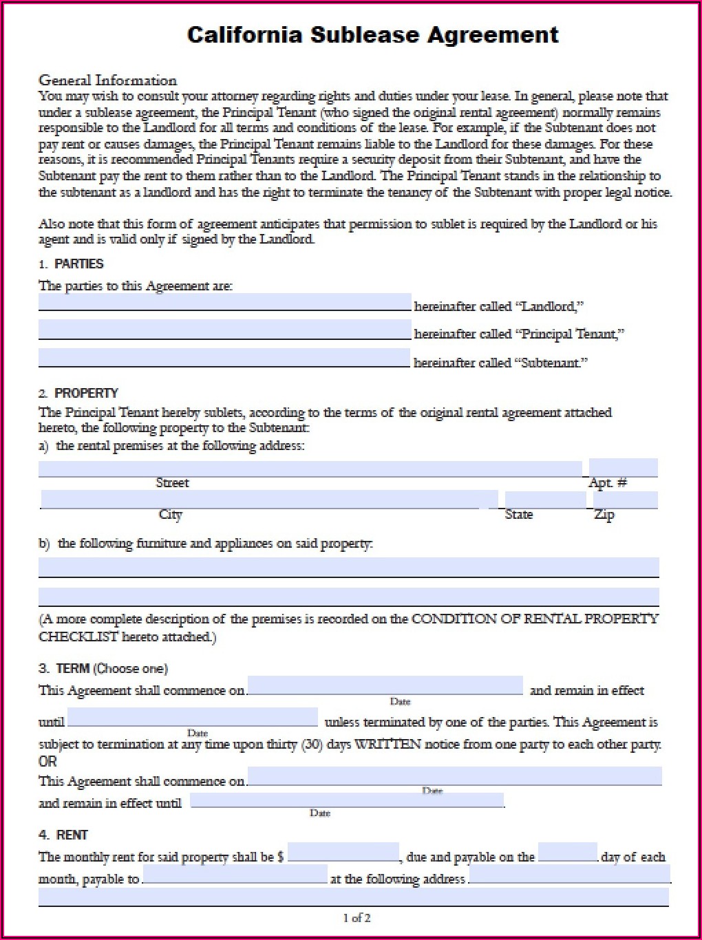 Free Commercial Sublease Agreement Template Download