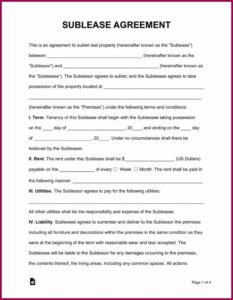 Free Commercial Sublease Agreement Template Word