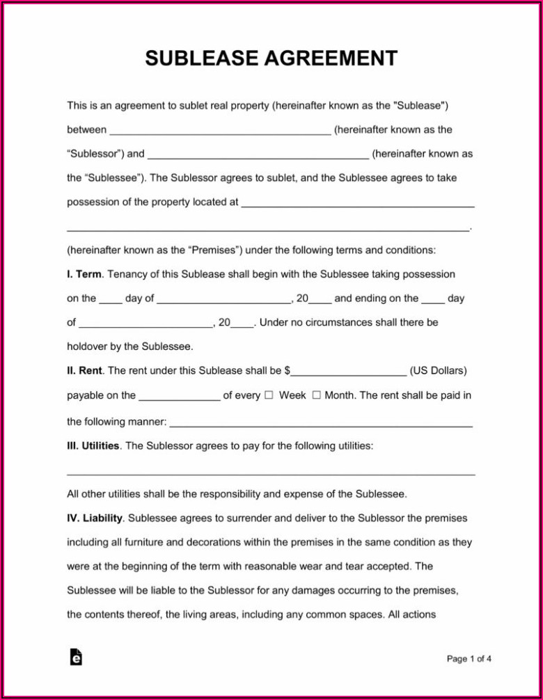 Free Commercial Sublease Agreement Template Word