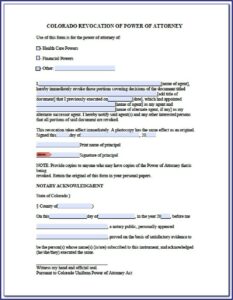Free Durable Power Of Attorney Form Colorado