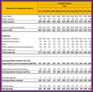 Free Monthly Profit And Loss Template Excel