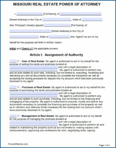 Free Power Of Attorney Form Missouri