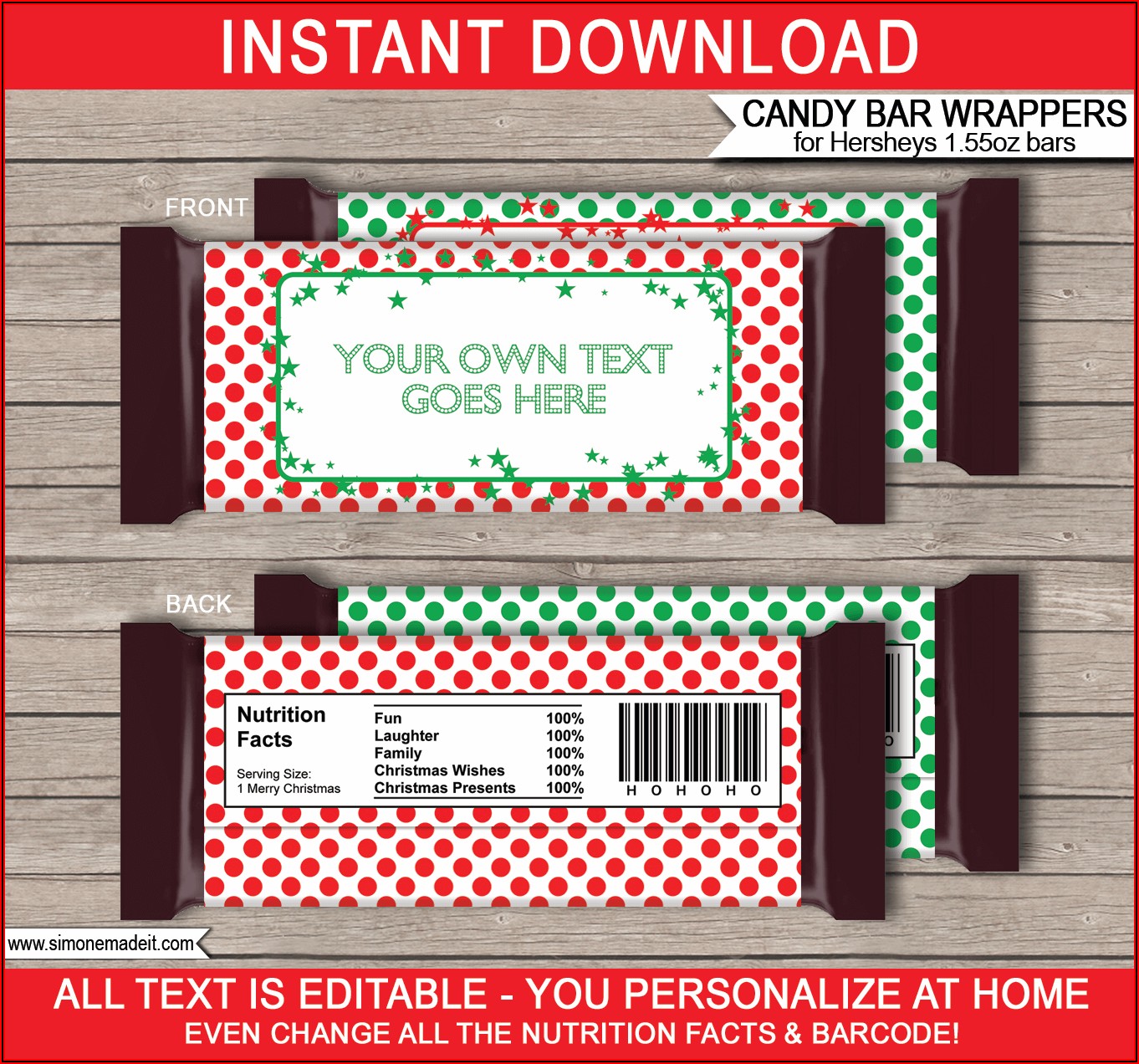 Free Printable Christmas Chocolate Bar Wrappers Templates