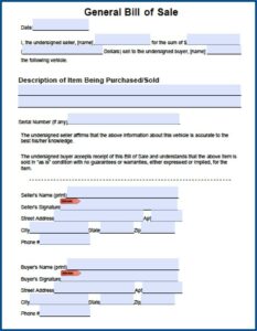 Free Printable General Bill Of Sale Form