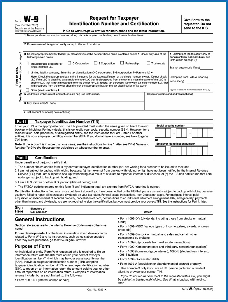 Free Printable W 9 Tax Form