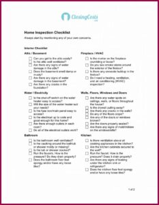 Home Inspection Checklist Template Excel