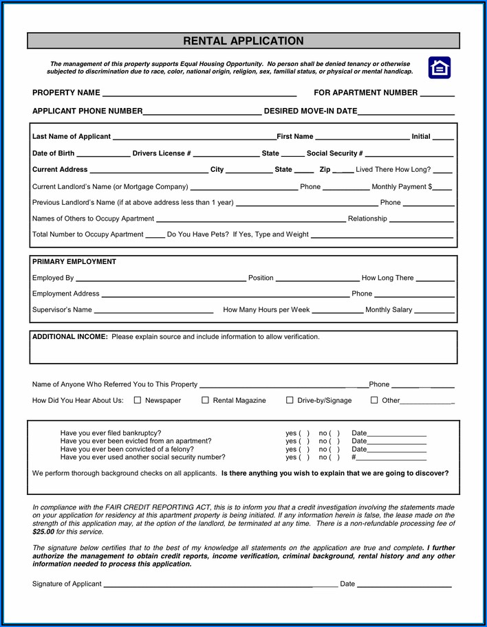 House Rental Application Form Word Document